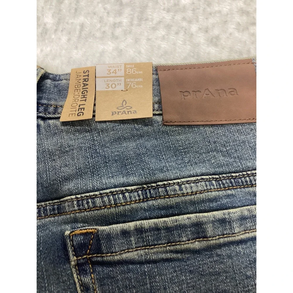Prana Axiom Straight Leg Mens Jeans 34x30 Antique Stone Wash‎ Organic Denim NWT